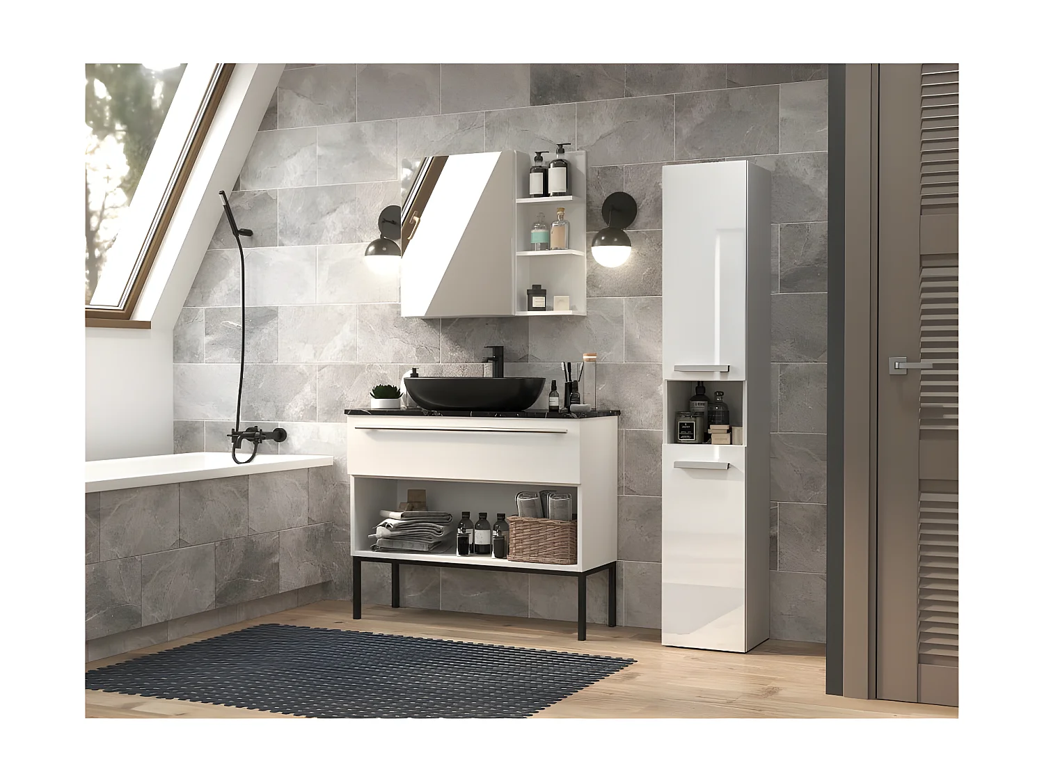 LUANA - Mueble de baño con 2 puertas - 31x30x174cm - Columna de almacenaje para baño