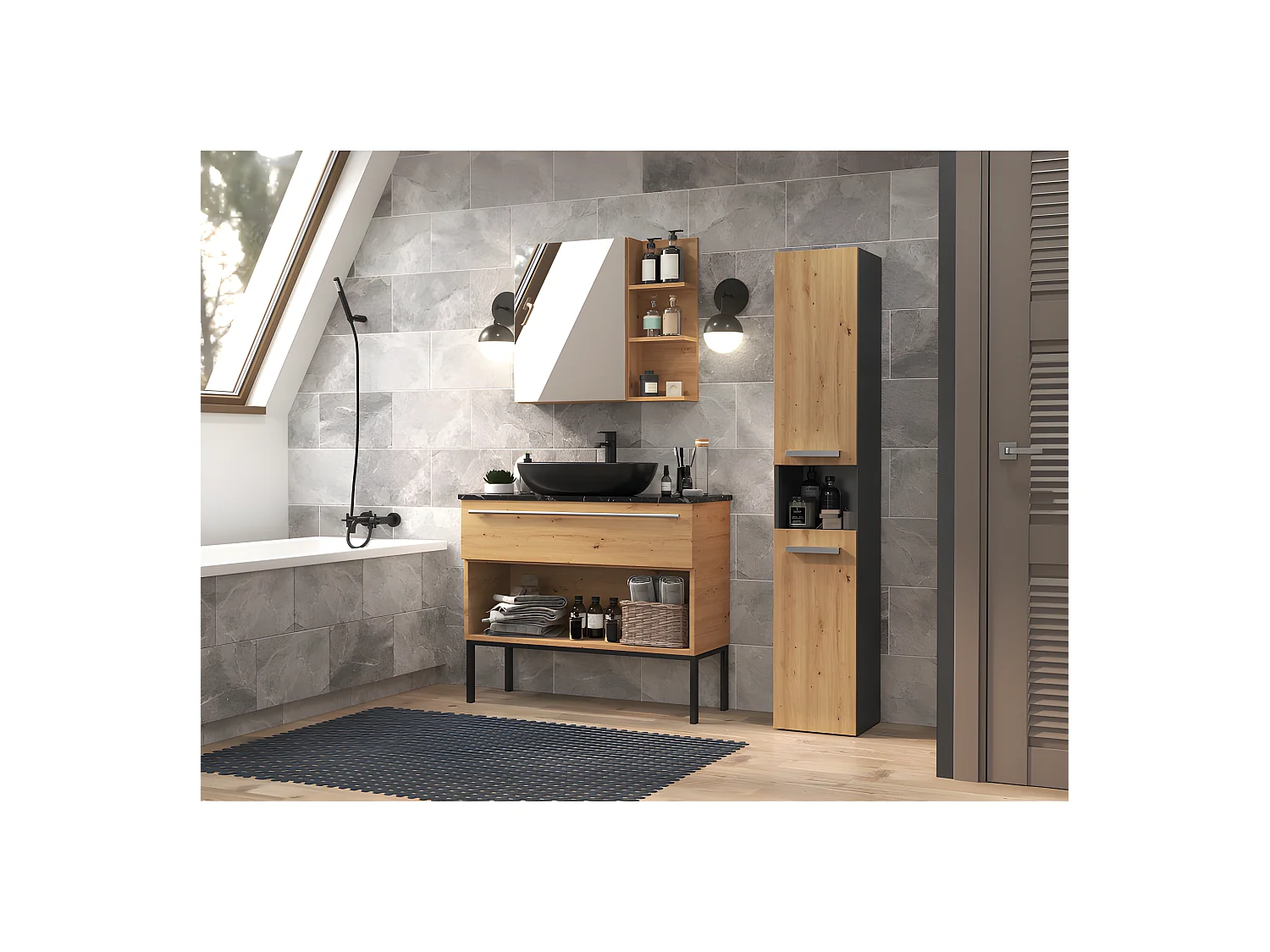 LUANA - Meuble salle de bain 2 portes - 31x30x174 cm - Colonne rangement SDB