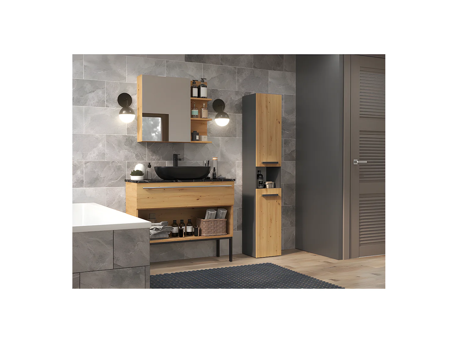 LUANA - Meuble salle de bain 2 portes - 31x30x174 cm - Colonne rangement SDB