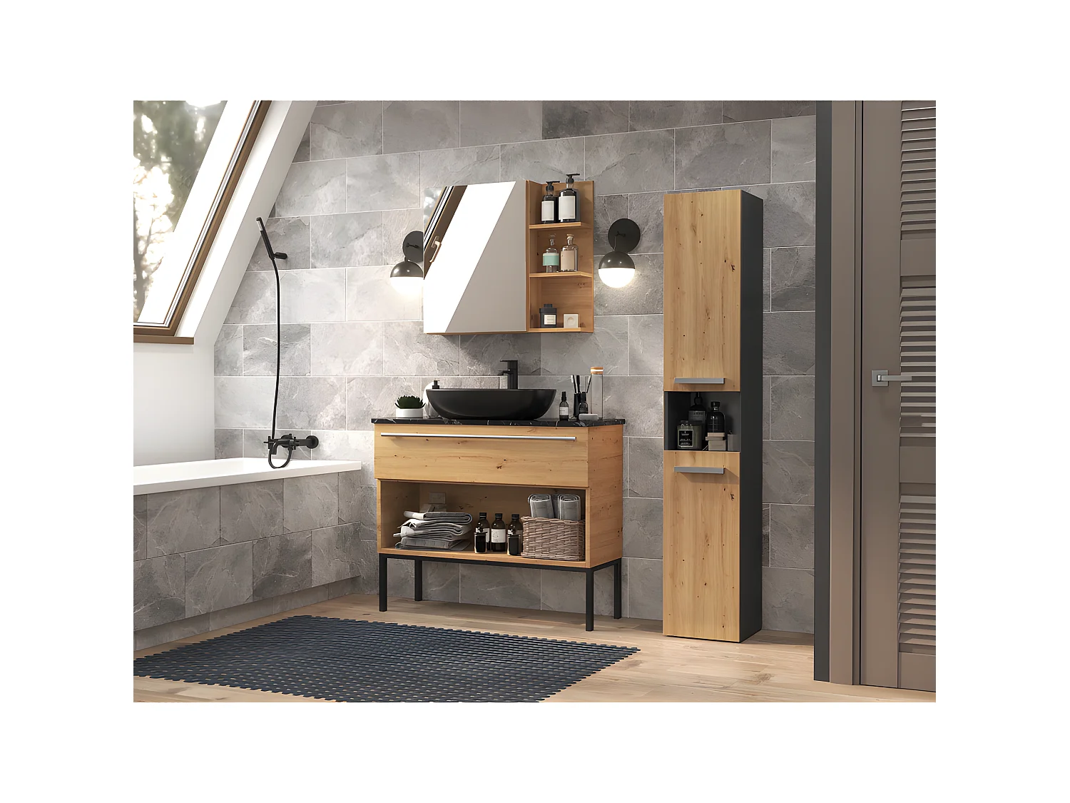 LUANA - Mobile bagno a 2 ante - 31x30x174 cm - Colonna portaoggetti bagno