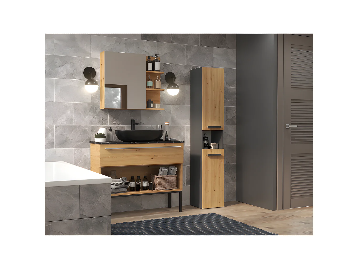 LUANA - Mobile bagno a 2 ante - 31x30x174 cm - Colonna portaoggetti bagno