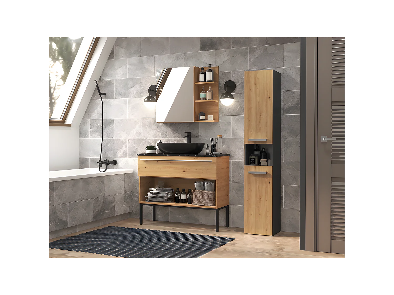 LUANA - Meuble salle de bain 2 portes - 31x30x174 cm - Colonne rangement SDB