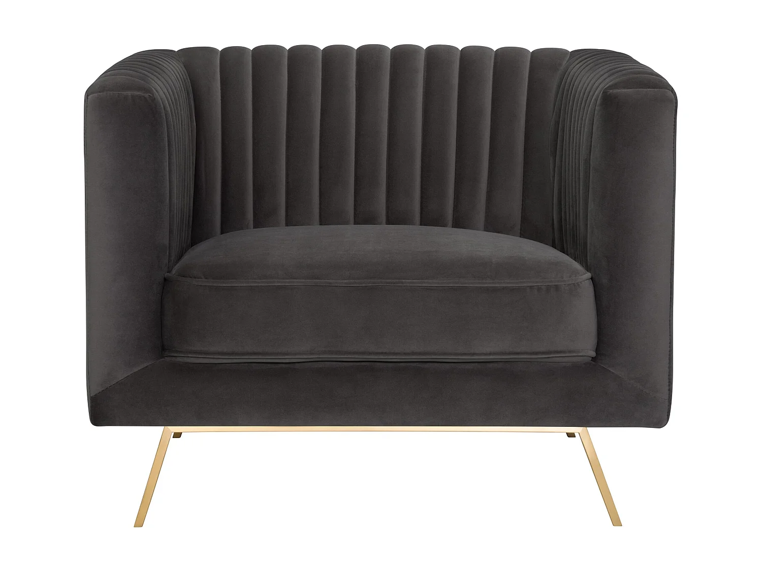Sillón de terciopelo gris con patas de metal dorado - Gatsby