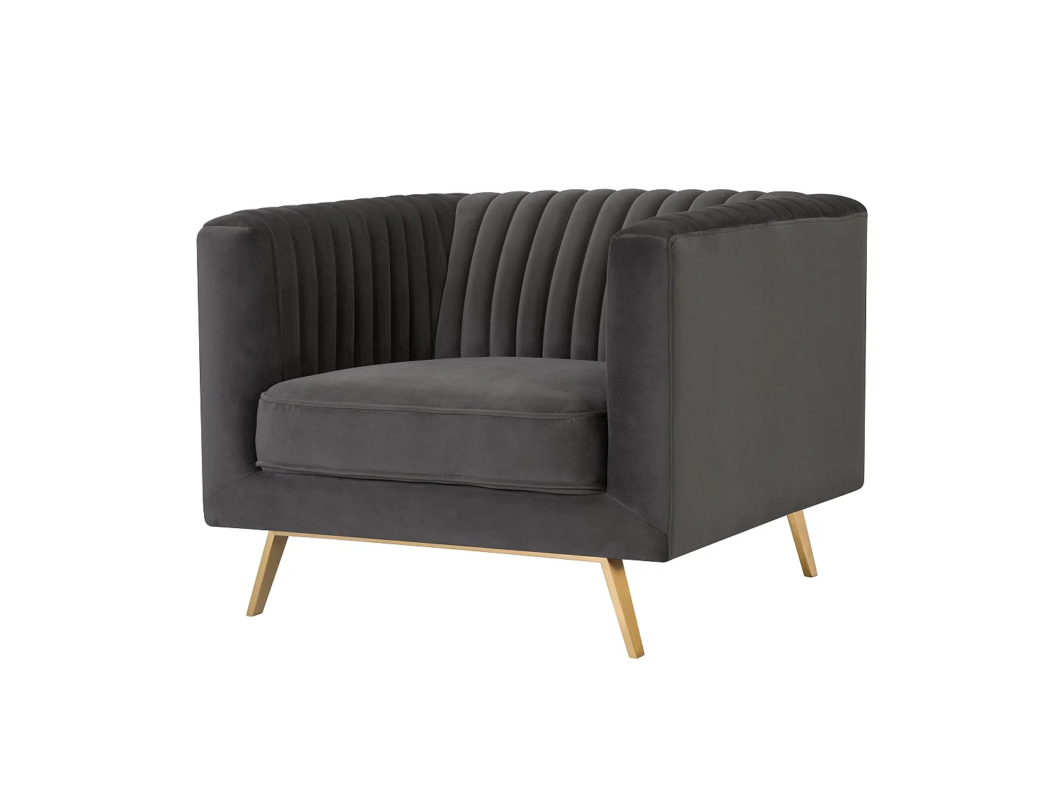 Sillón de terciopelo gris con patas de metal dorado - Gatsby