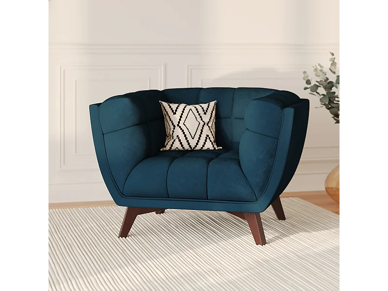 Poltrona in velluto blu anatra - Mona