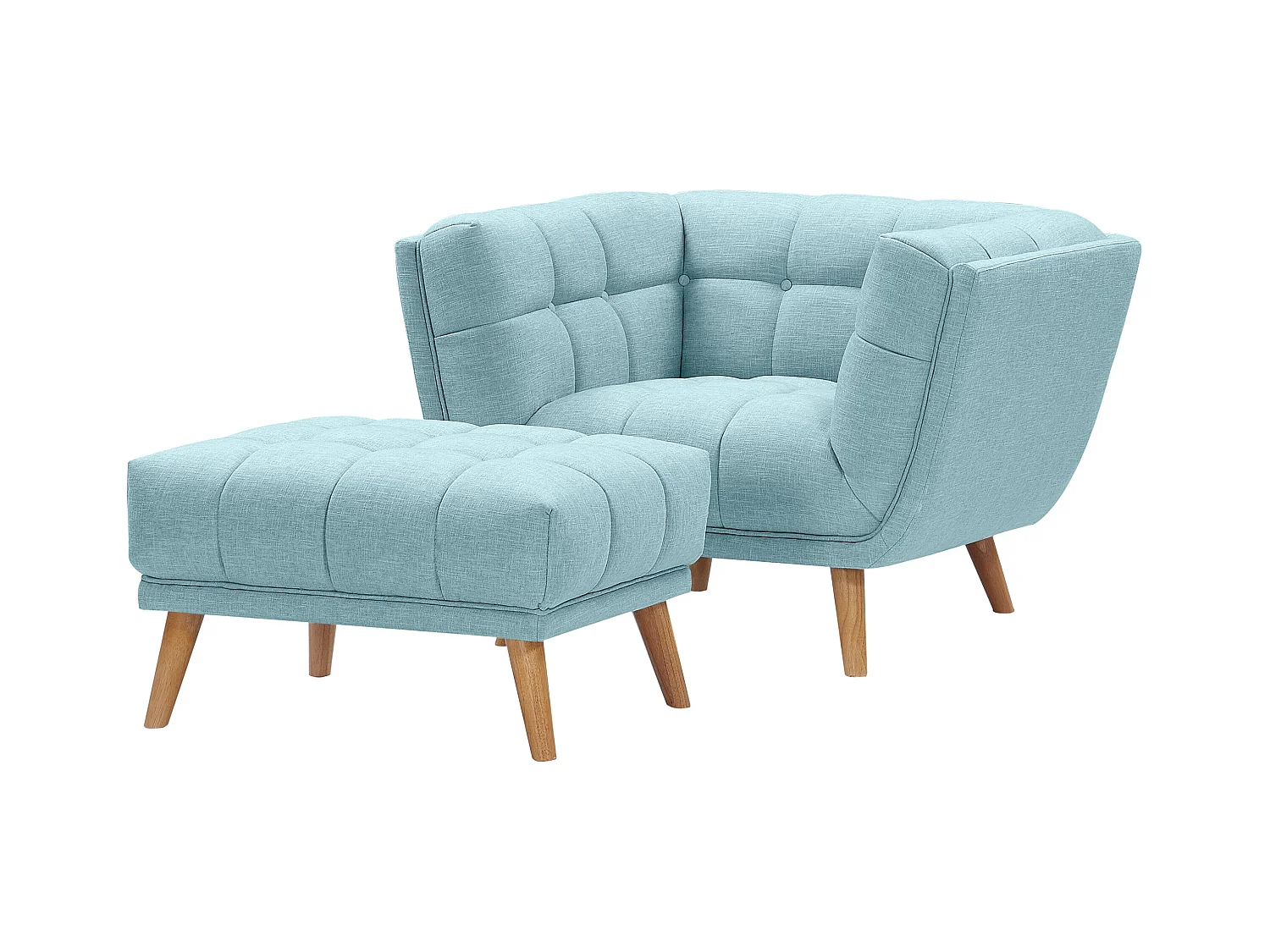 Sillón tapizado en tejido azul claro - Carmen