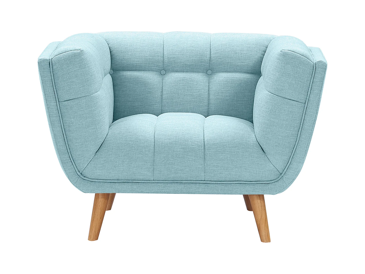 Fauteuil capitonné en tissu bleu clair - Carmen