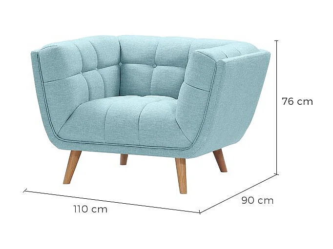 Fauteuil capitonné en tissu bleu clair - Carmen