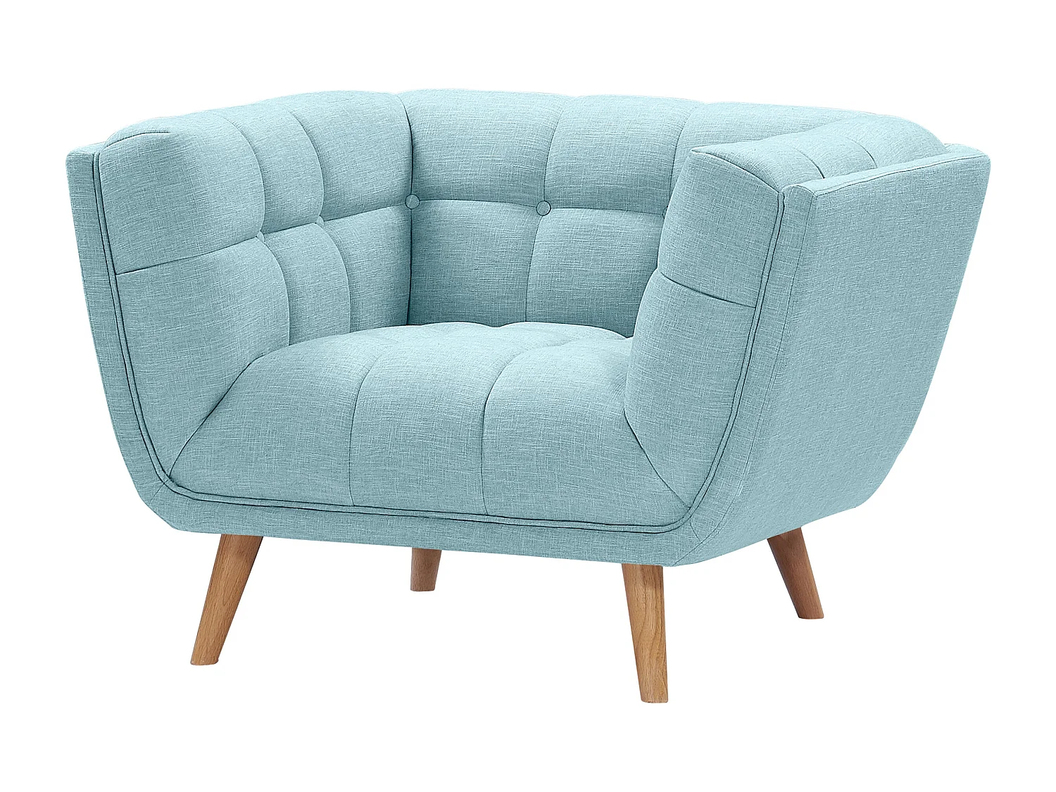Fauteuil capitonné en tissu bleu clair - Carmen