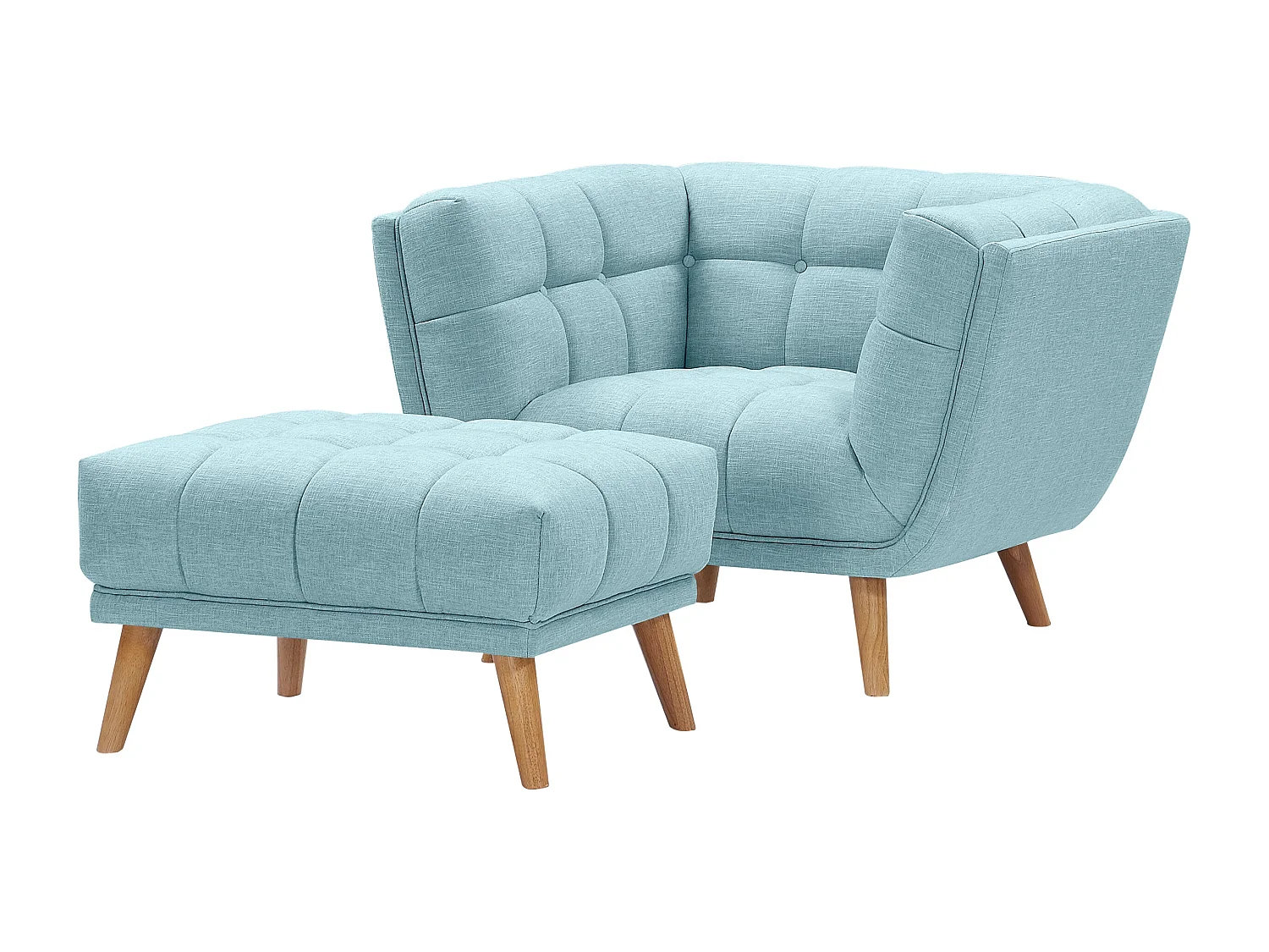 Fauteuil capitonné en tissu bleu clair - Carmen