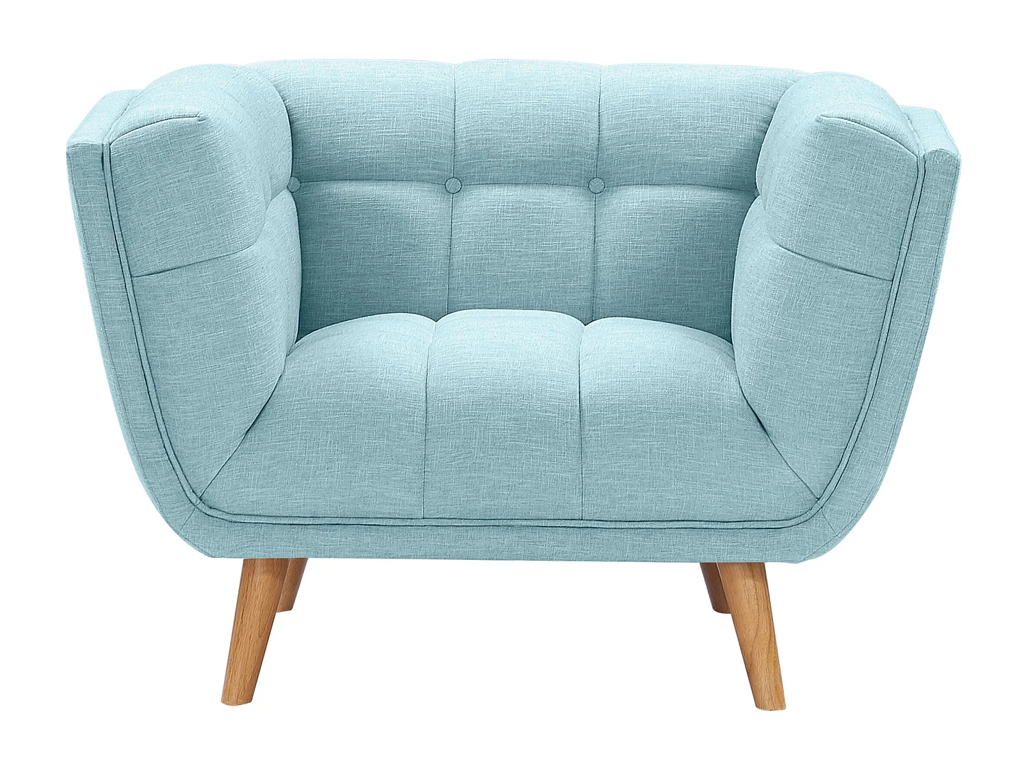 Fauteuil capitonné en tissu bleu clair - Carmen