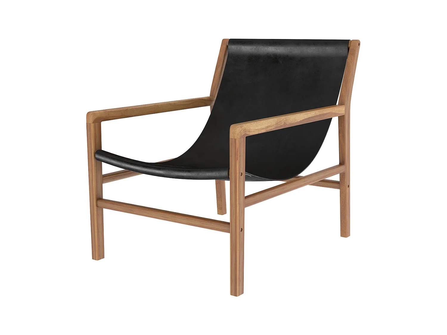 Fauteuil lounge en teck et cuir de vachette noir - Apache
