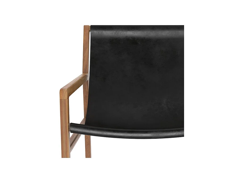 Fauteuil lounge en teck et cuir de vachette noir - Apache