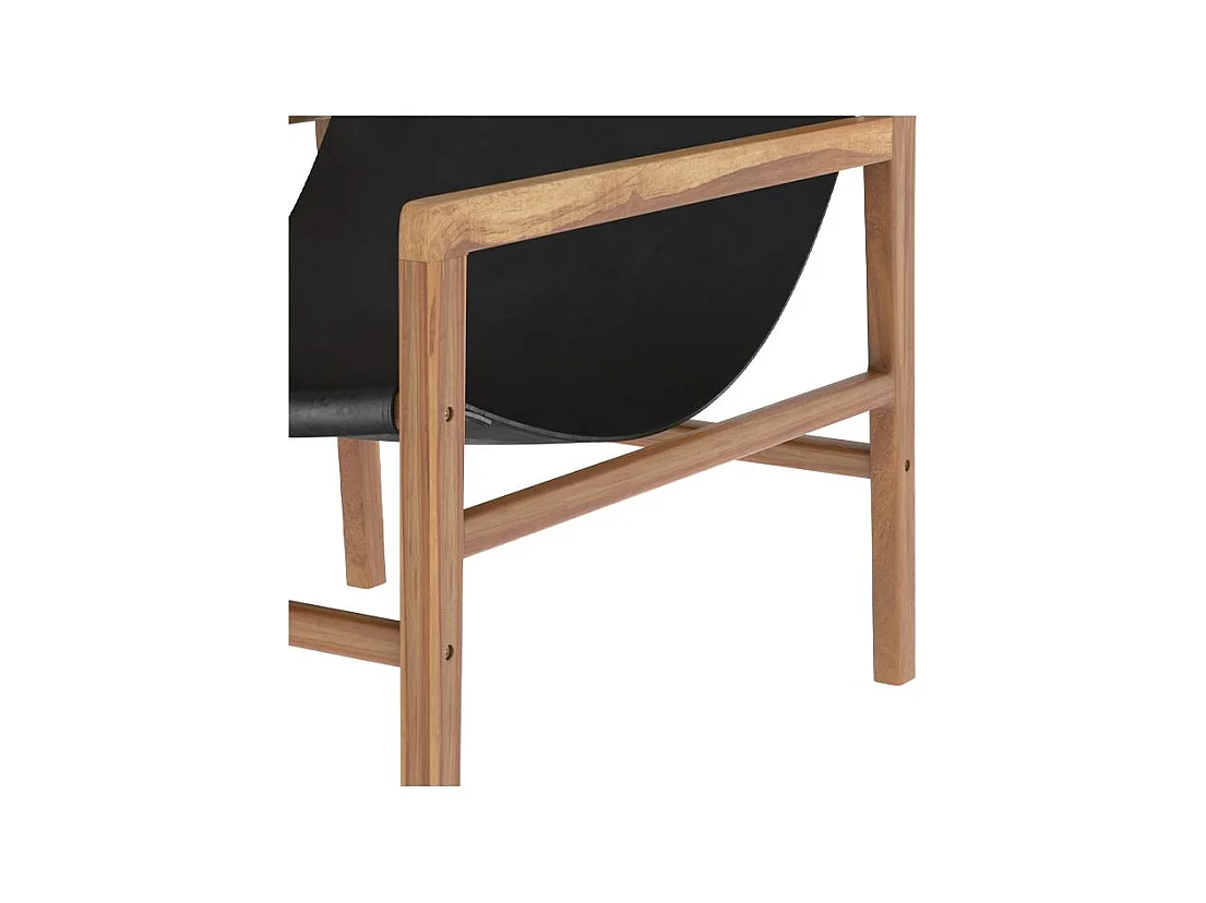 Fauteuil lounge en teck et cuir de vachette noir - Apache