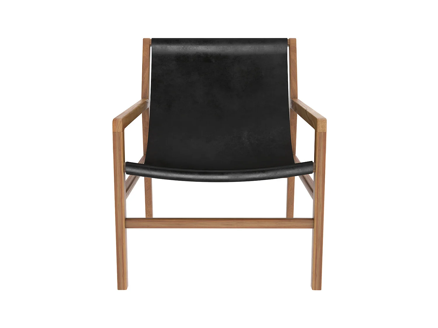 Fauteuil lounge en teck et cuir de vachette noir - Apache