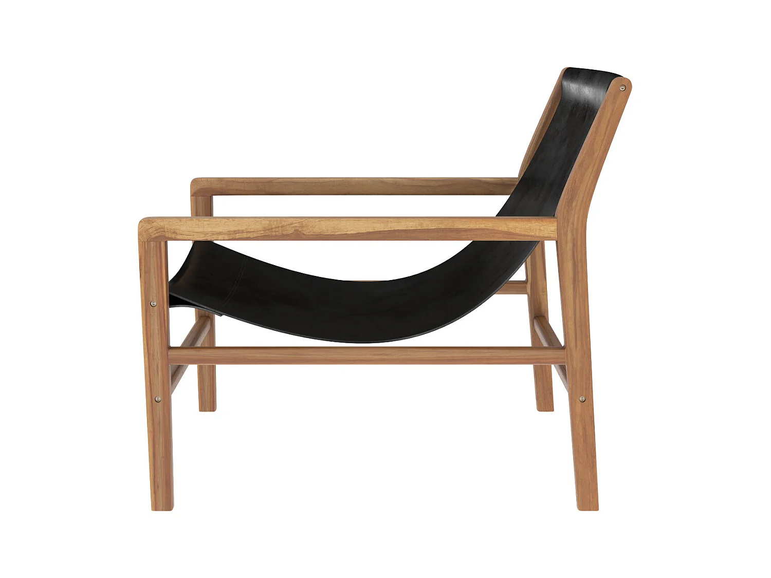 Fauteuil lounge en teck et cuir de vachette noir - Apache