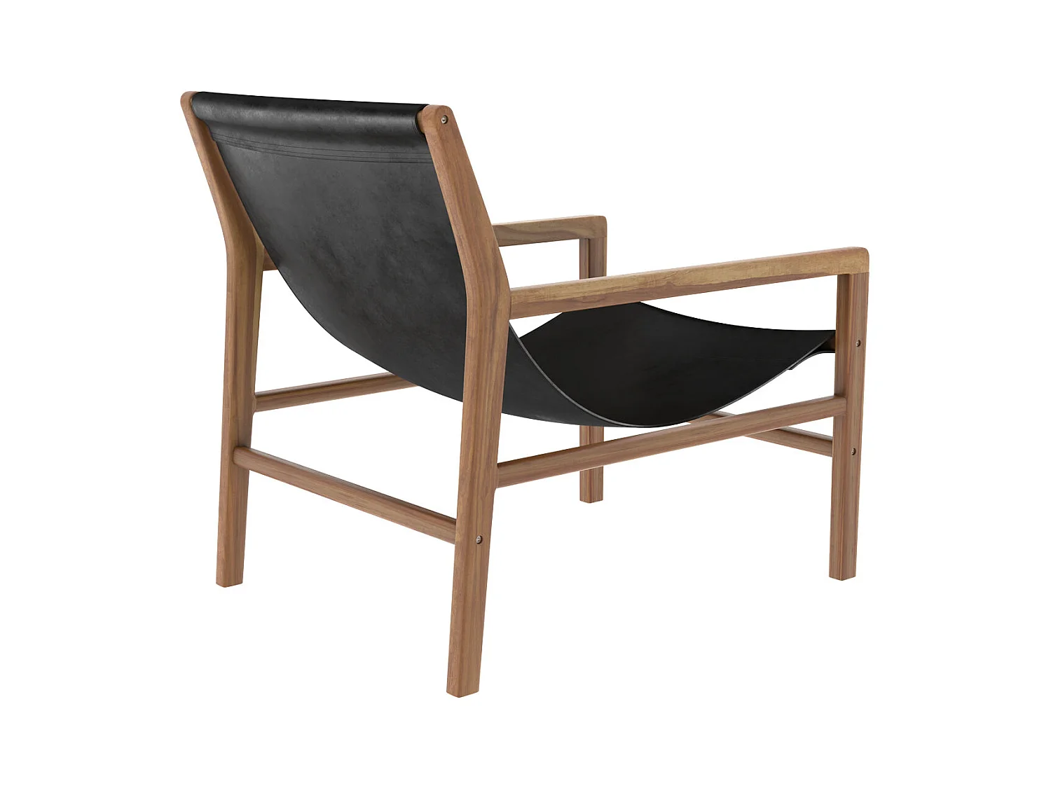 Fauteuil lounge en teck et cuir de vachette noir - Apache