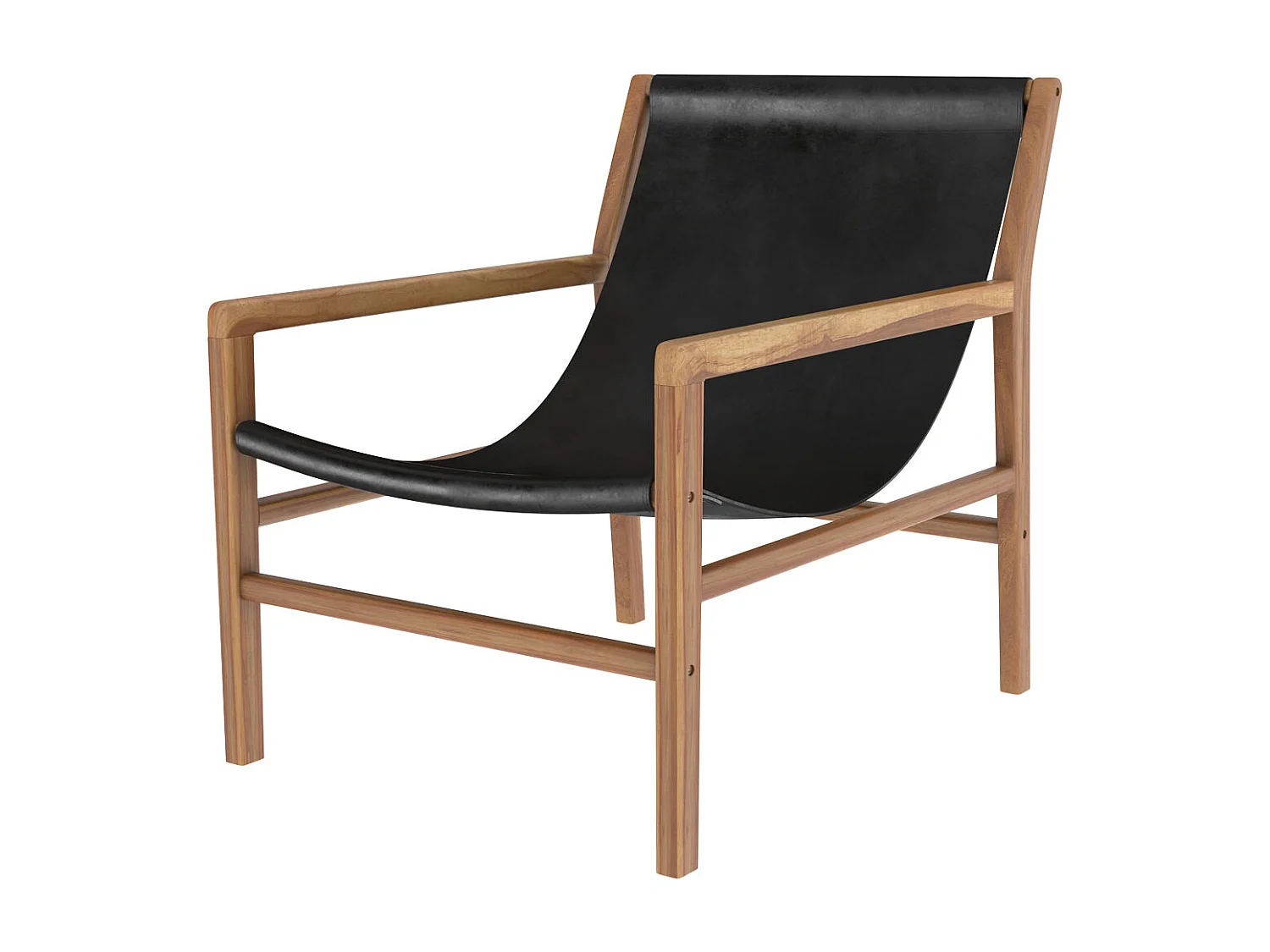Poltrona lounge in teak e pelle nera - Apache