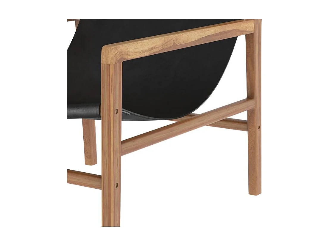 Poltrona lounge in teak e pelle nera - Apache