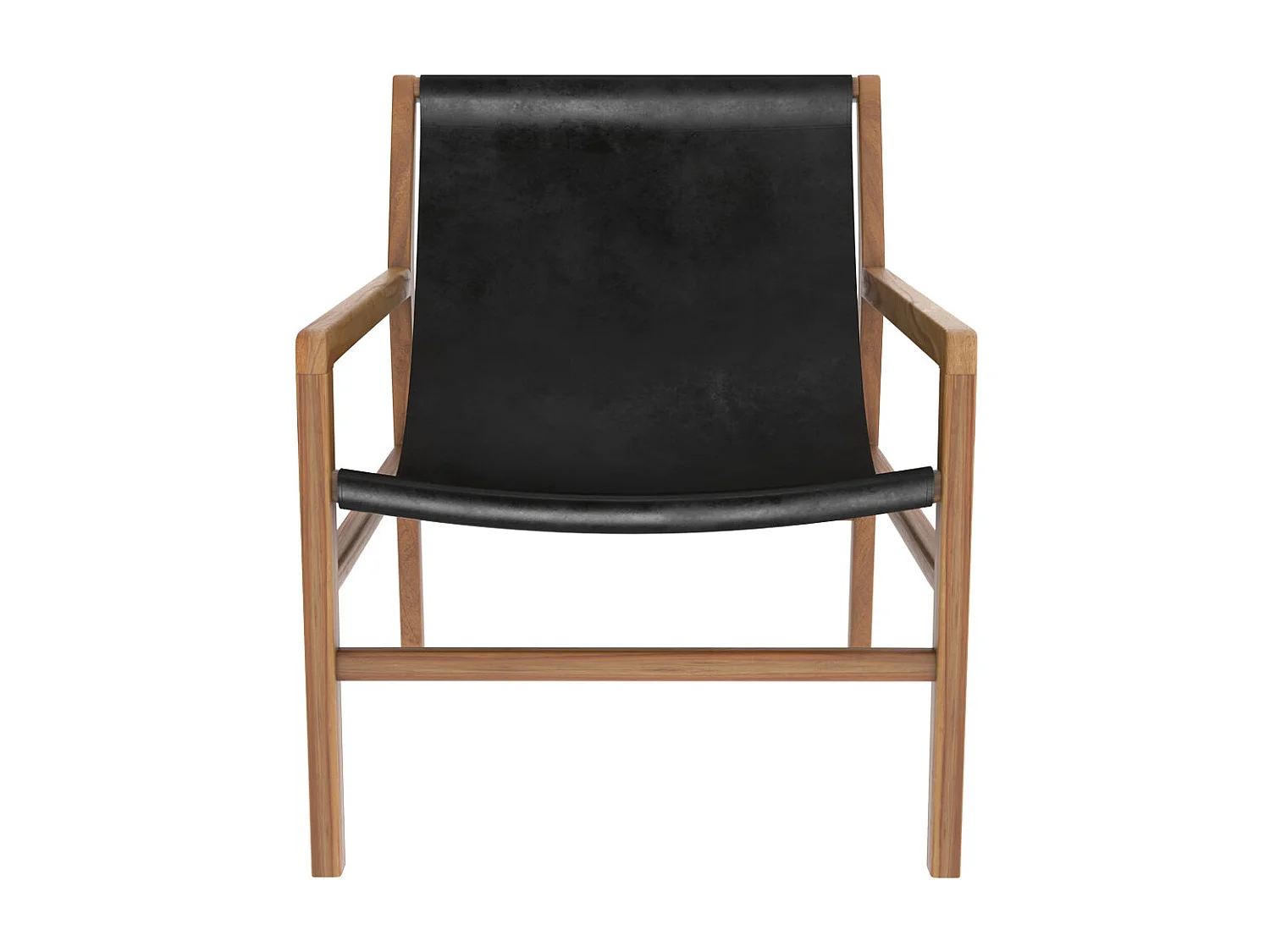 Poltrona lounge in teak e pelle nera - Apache