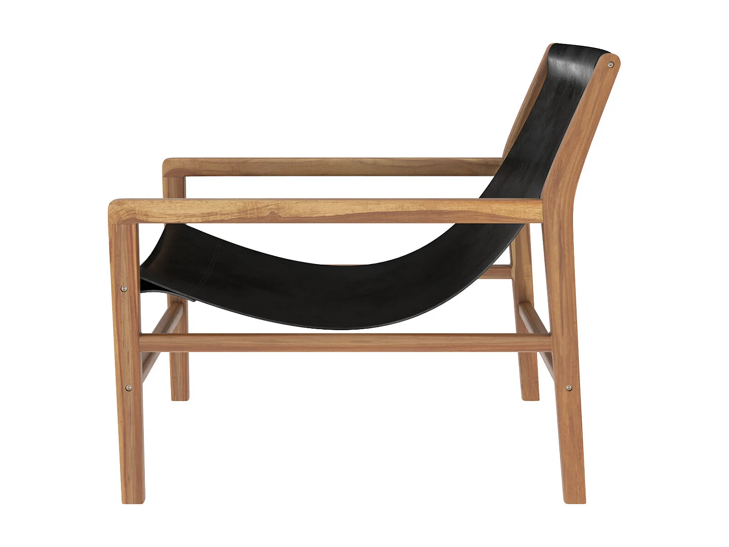 Poltrona lounge in teak e pelle nera - Apache
