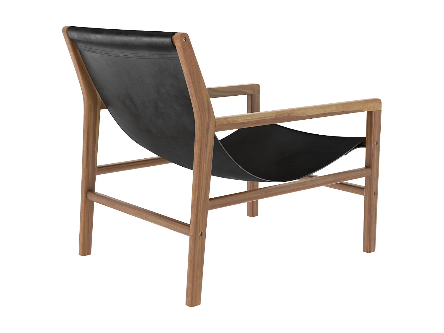Poltrona lounge in teak e pelle nera - Apache