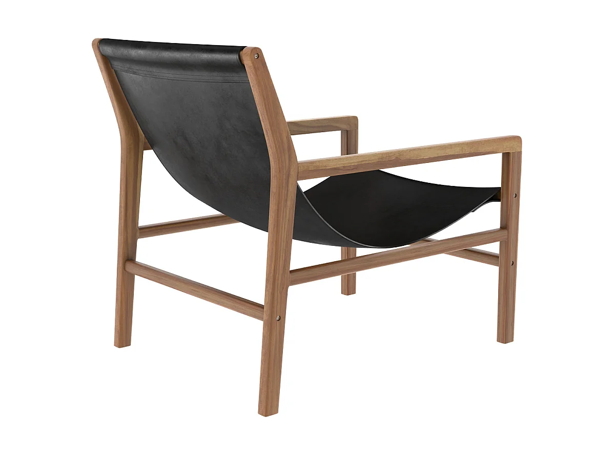 Lounge-Sessel aus Teakholz und schwarzem Rindsleder - Apache