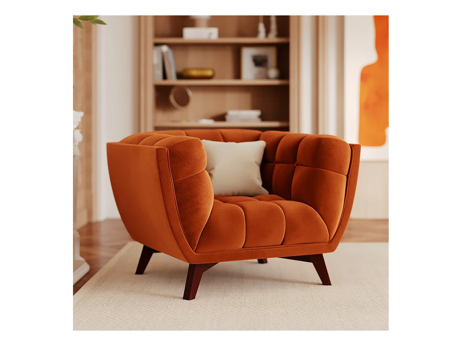 Fauteuil en velours orange curcuma - Mona