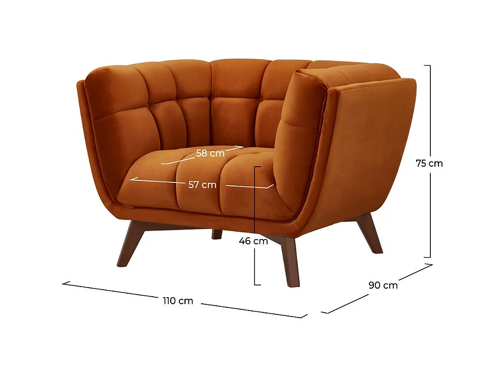 Fauteuil en velours orange curcuma - Mona