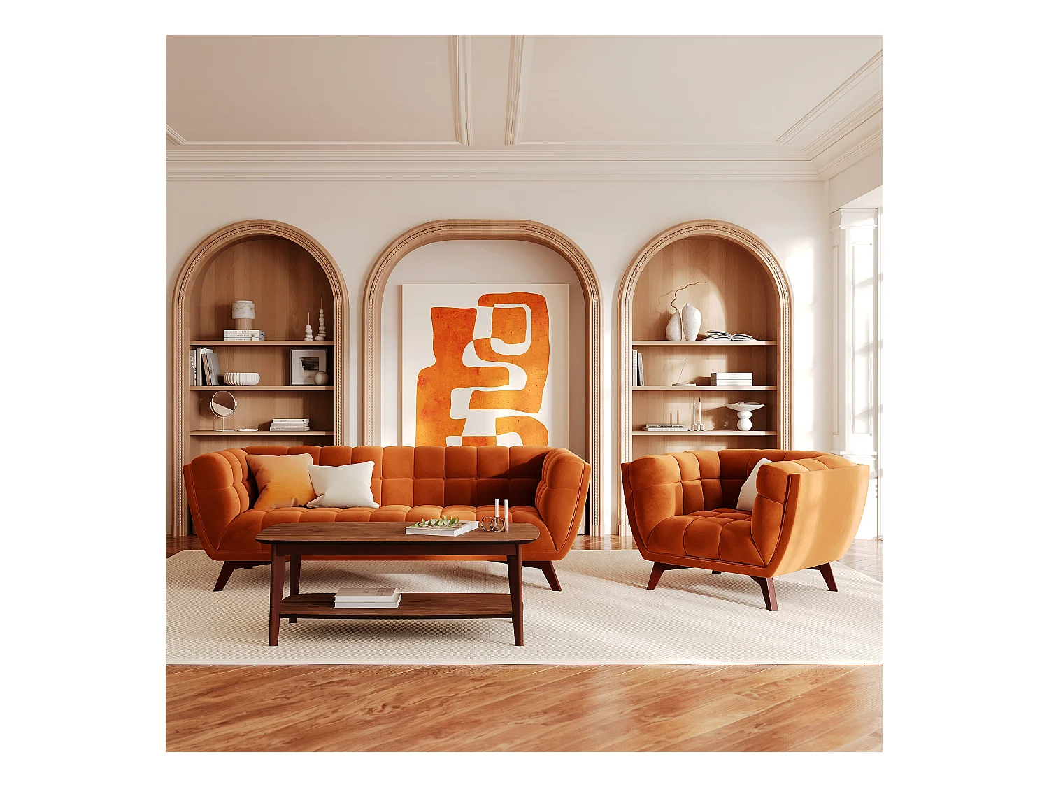 Fauteuil en velours orange curcuma - Mona