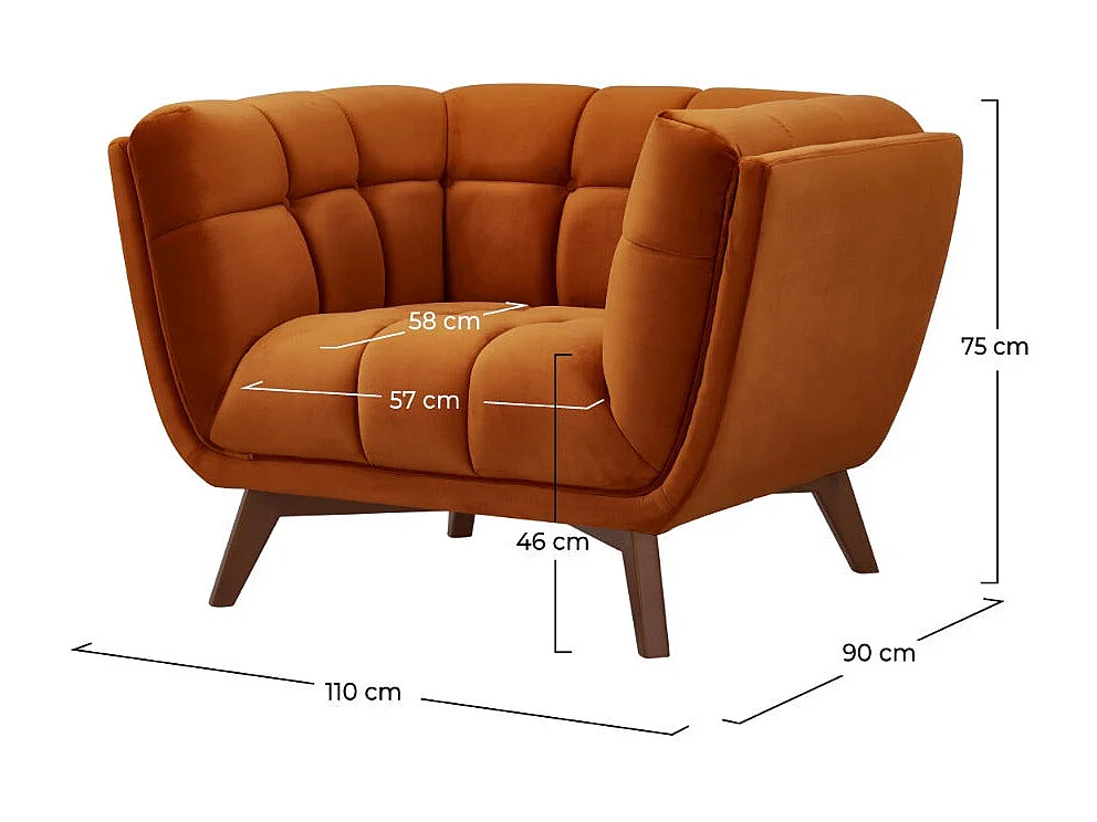 Poltrona in velluto color arancio curcuma - Mona