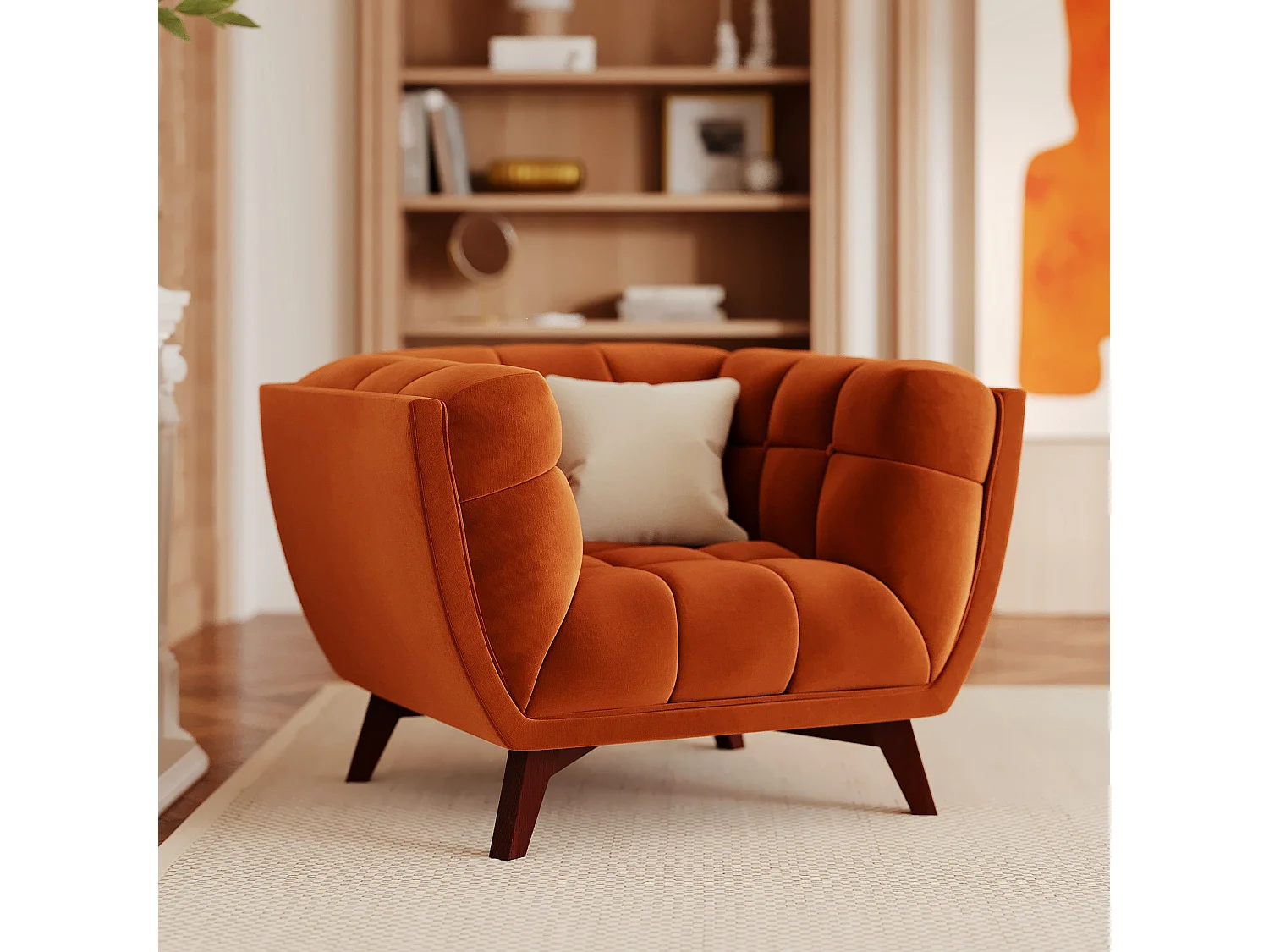 Fauteuil en velours orange curcuma - Mona