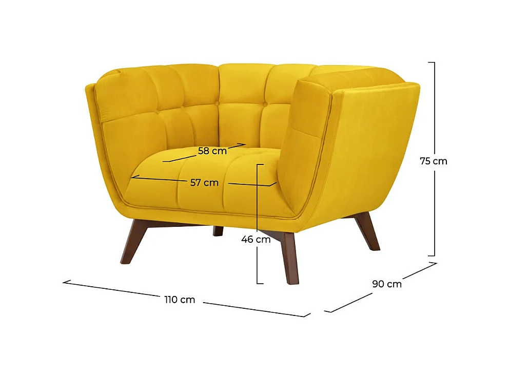 Sillón de terciopelo amarillo con patas - Mona
