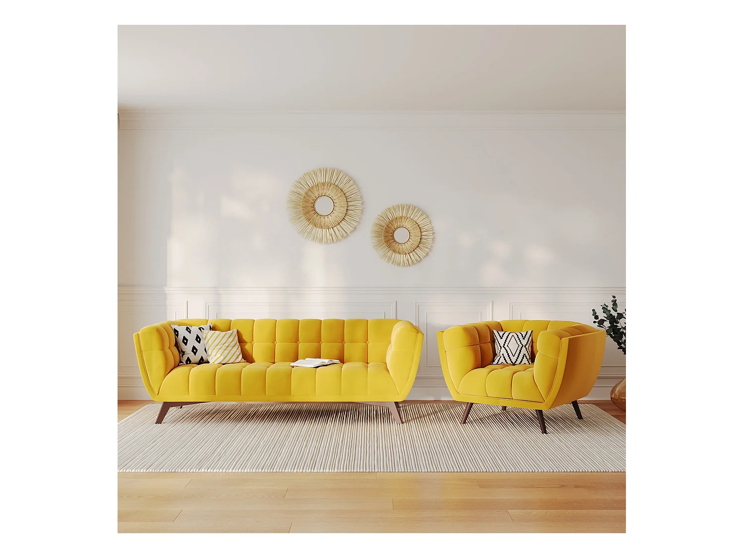 Sillón de terciopelo amarillo con patas - Mona