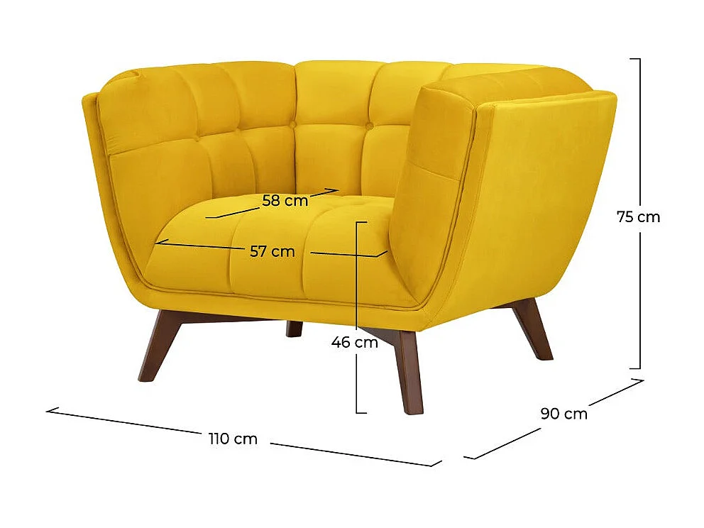 Sillón de terciopelo amarillo con patas - Mona