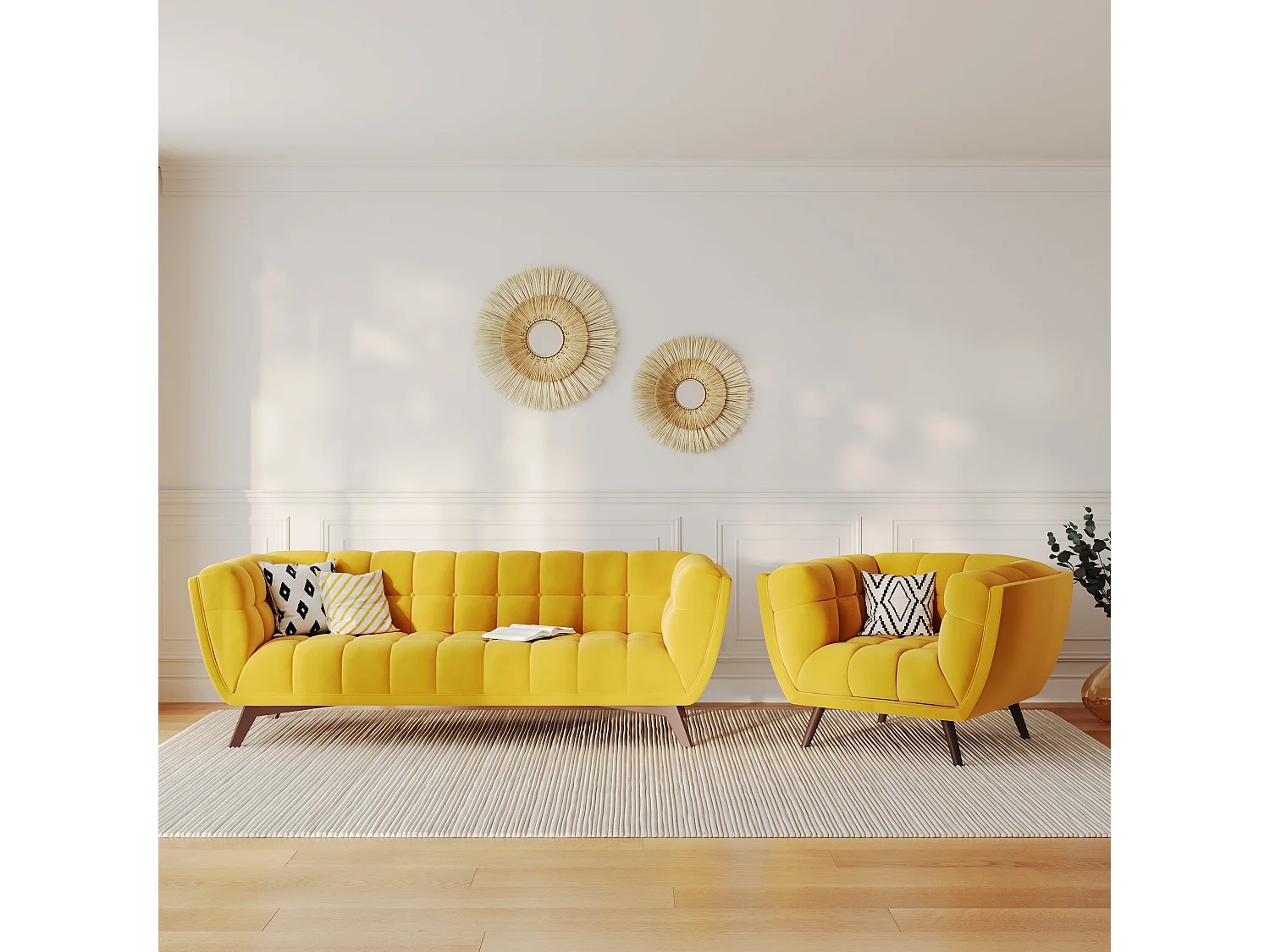 Sillón de terciopelo amarillo con patas - Mona