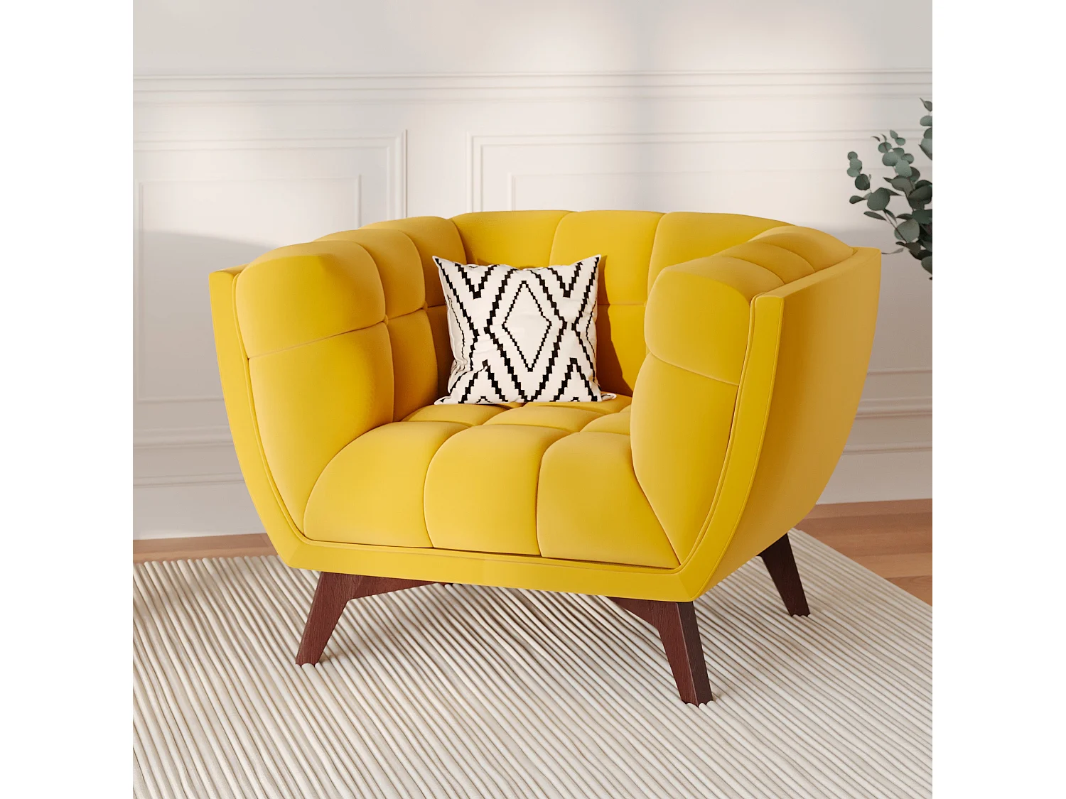 Poltrona in velluto giallo con gambe - Mona