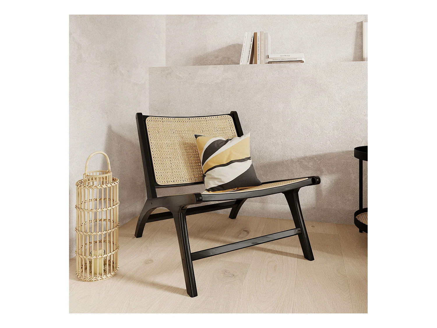 Fauteuil en teck noir et tressage cannage en rotin - Kilka