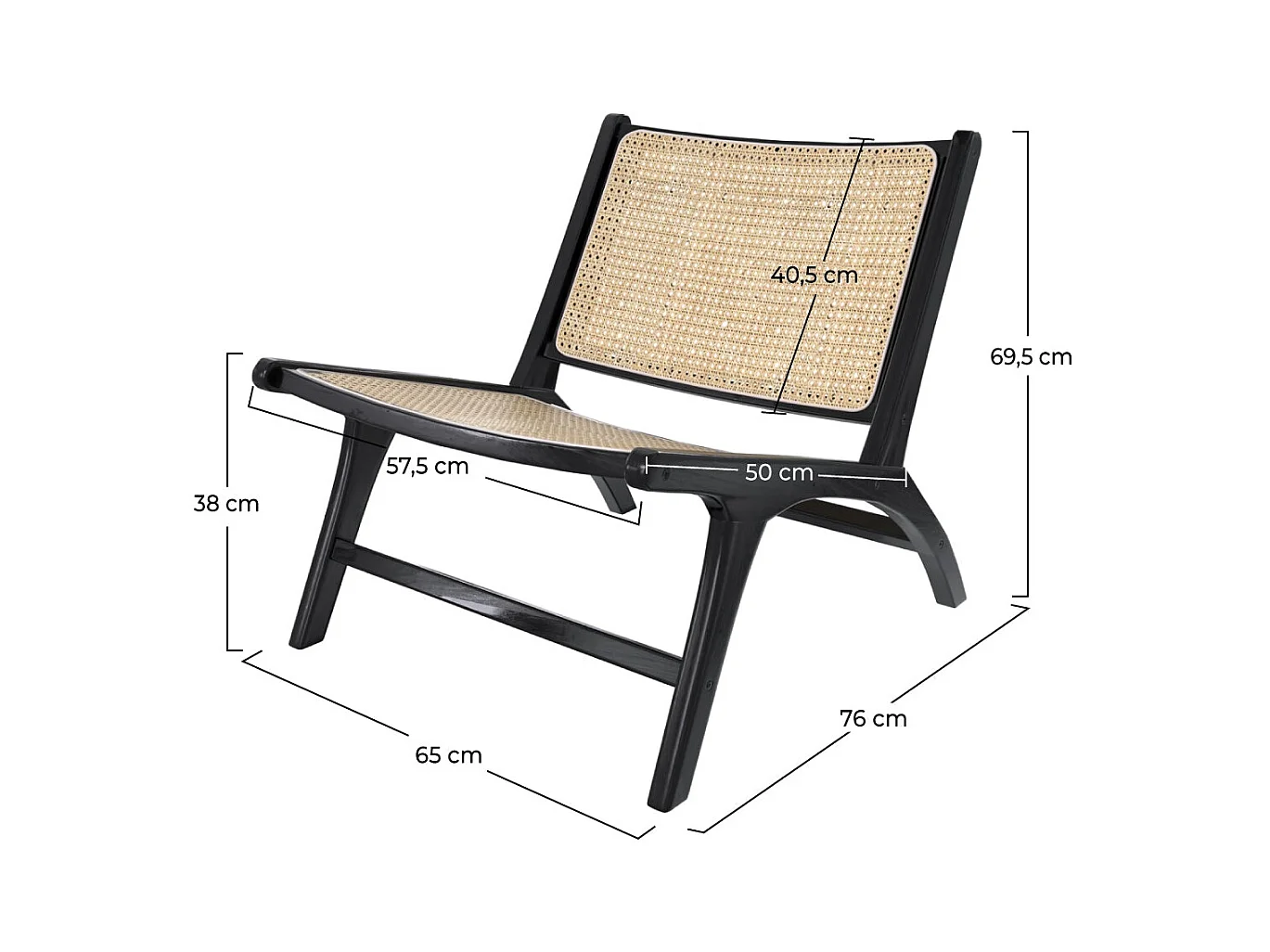 Fauteuil en teck noir et tressage cannage en rotin - Kilka