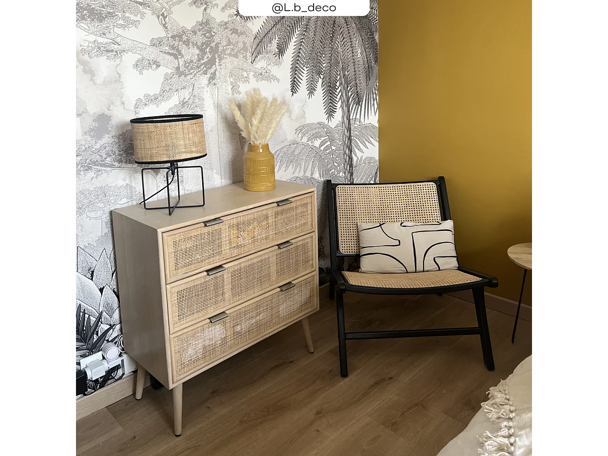 Fauteuil en teck noir et tressage cannage en rotin - Kilka