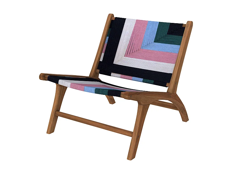 Sillón multicolor de lana tejida y madera de teca - Callie