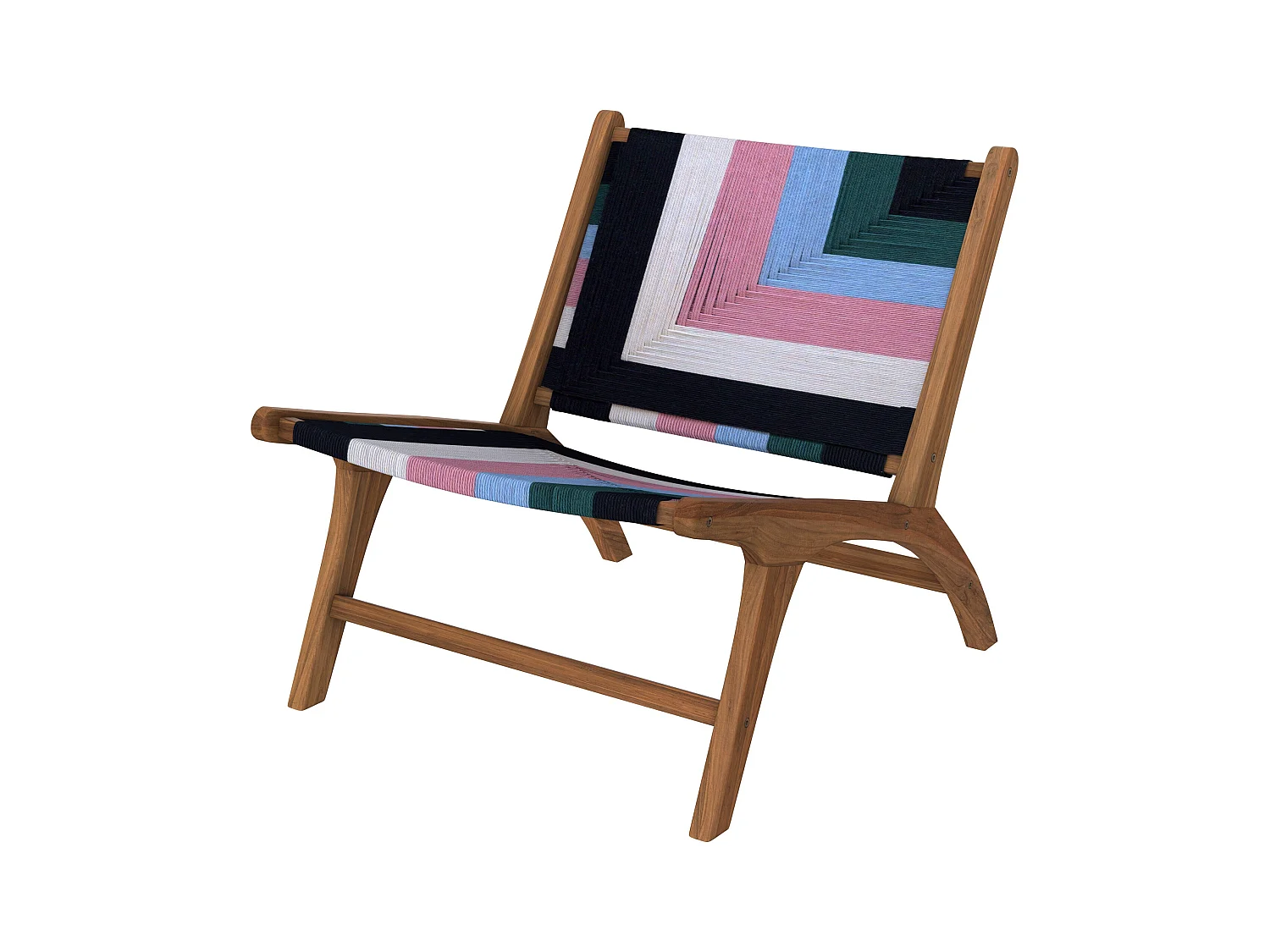 Sillón multicolor de lana tejida y madera de teca - Callie