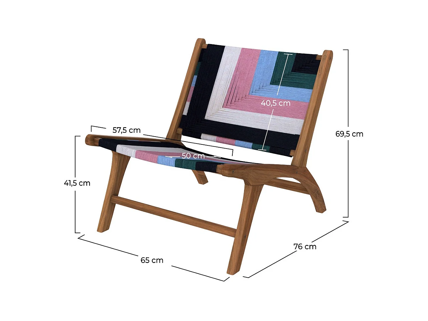 Sillón multicolor de lana tejida y madera de teca - Callie