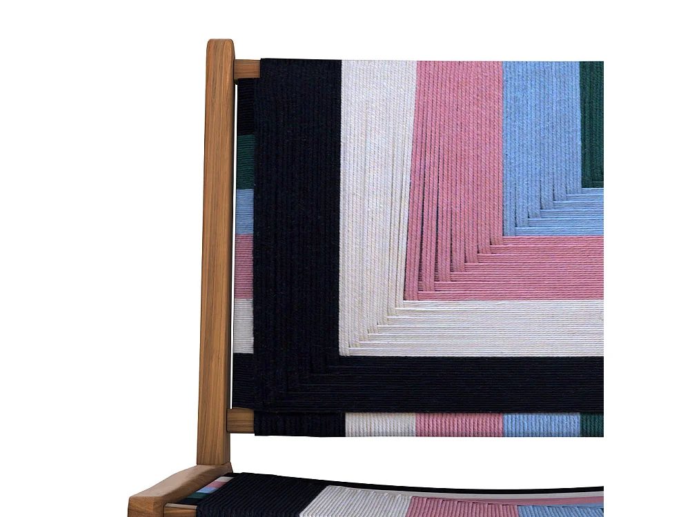 Sillón multicolor de lana tejida y madera de teca - Callie