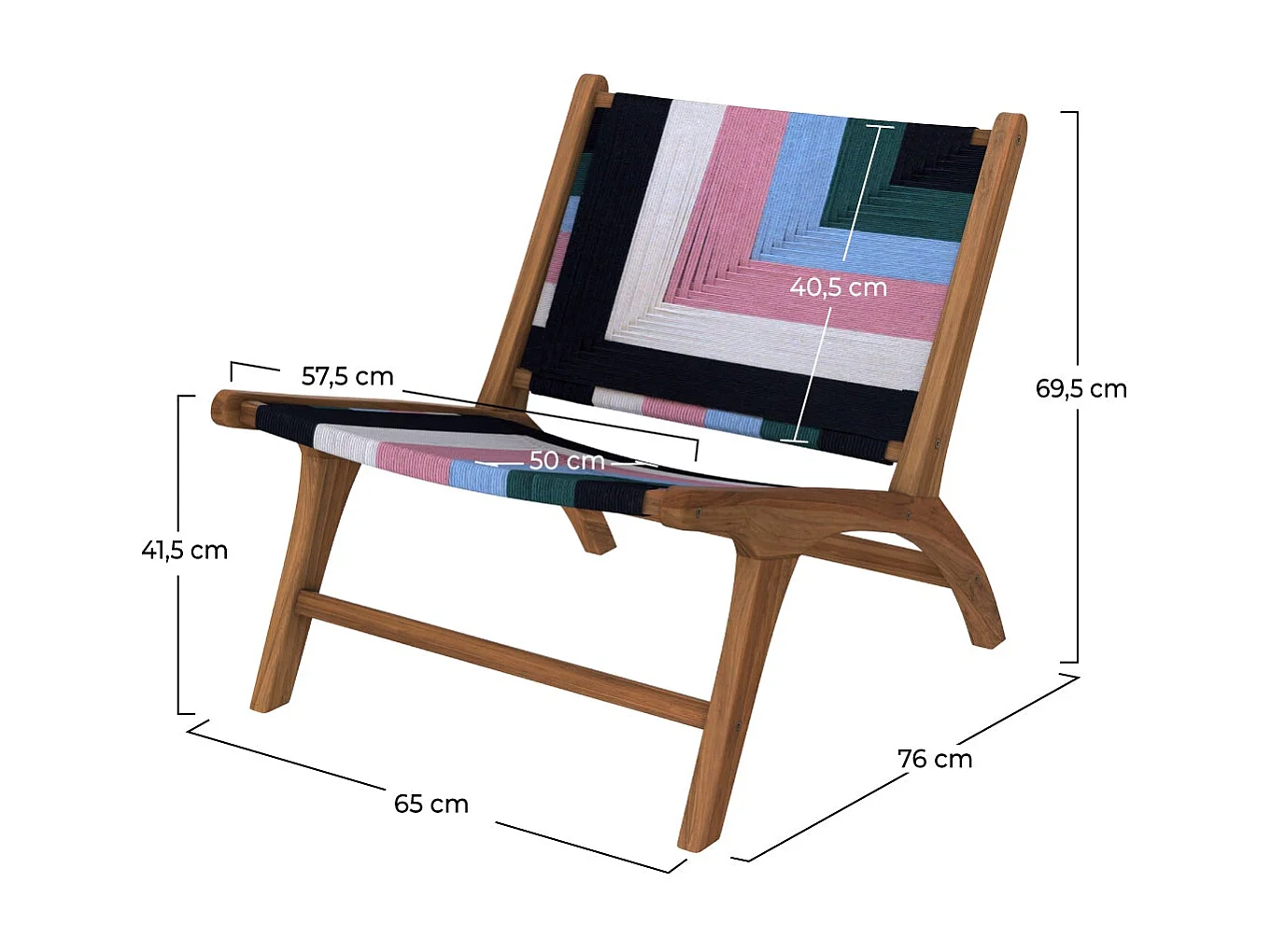 Fauteuil multicolore en fil de laine tressé et bois de teck - Callie