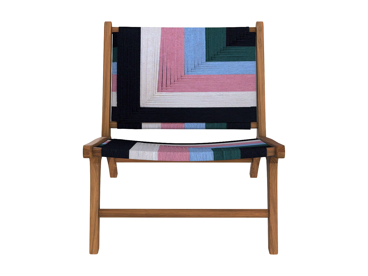 Fauteuil multicolore en fil de laine tressé et bois de teck - Callie