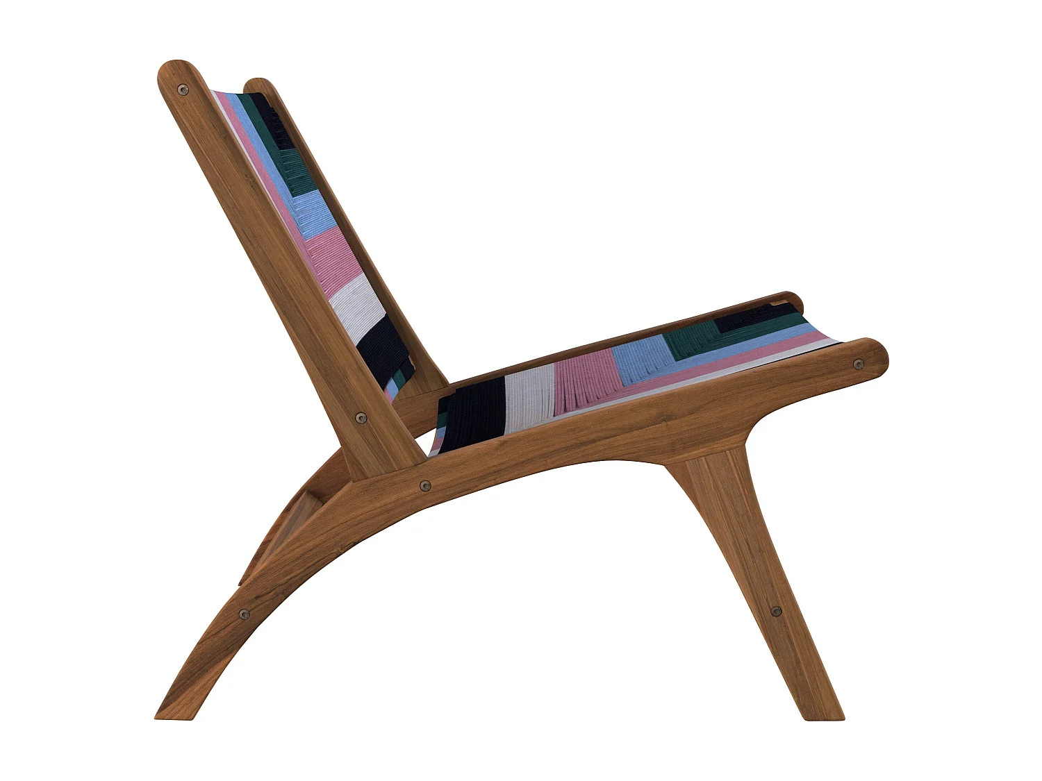Fauteuil multicolore en fil de laine tressé et bois de teck - Callie