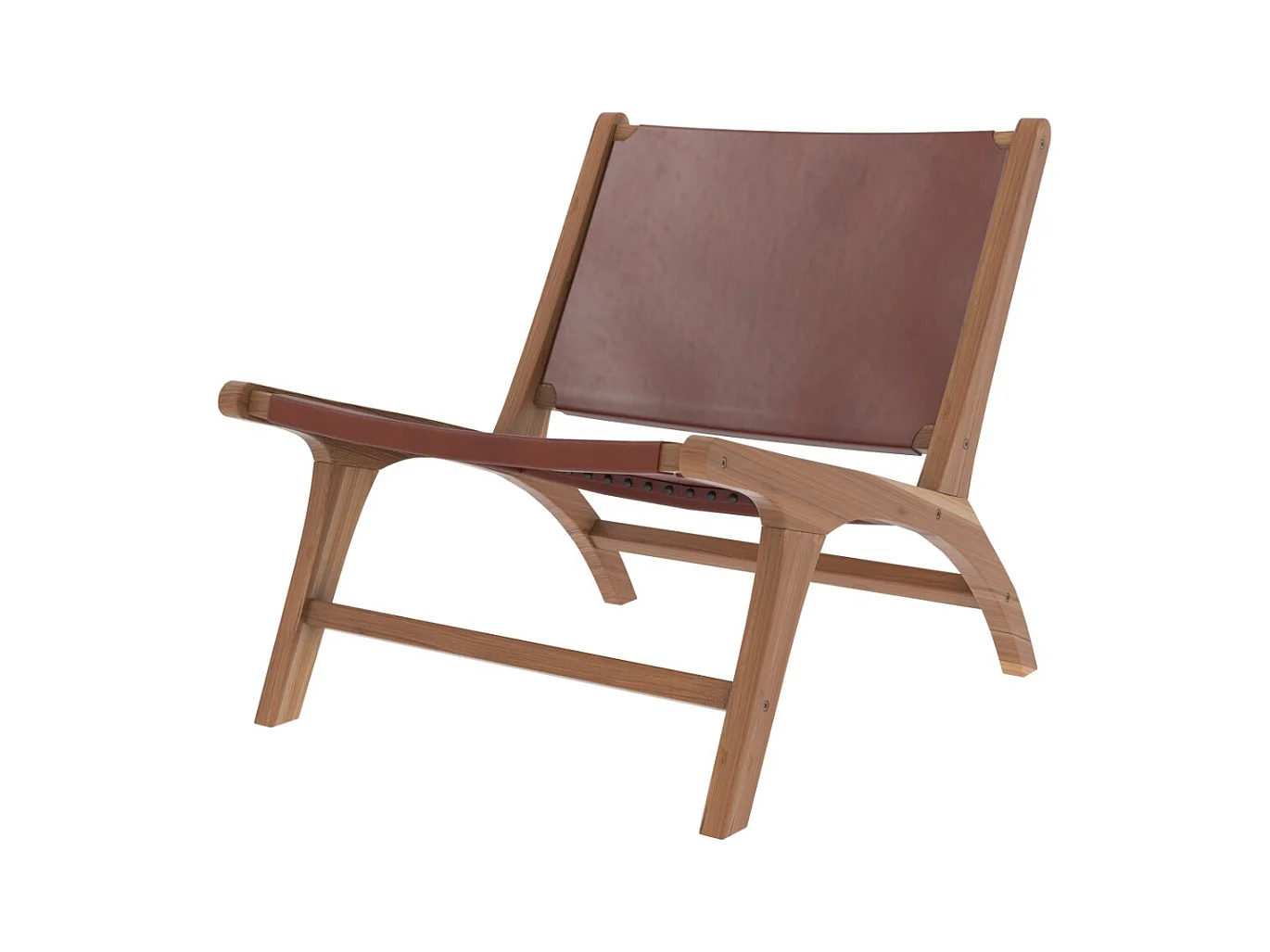 Poltrona in teak e pelle liscia marrone - Kuna