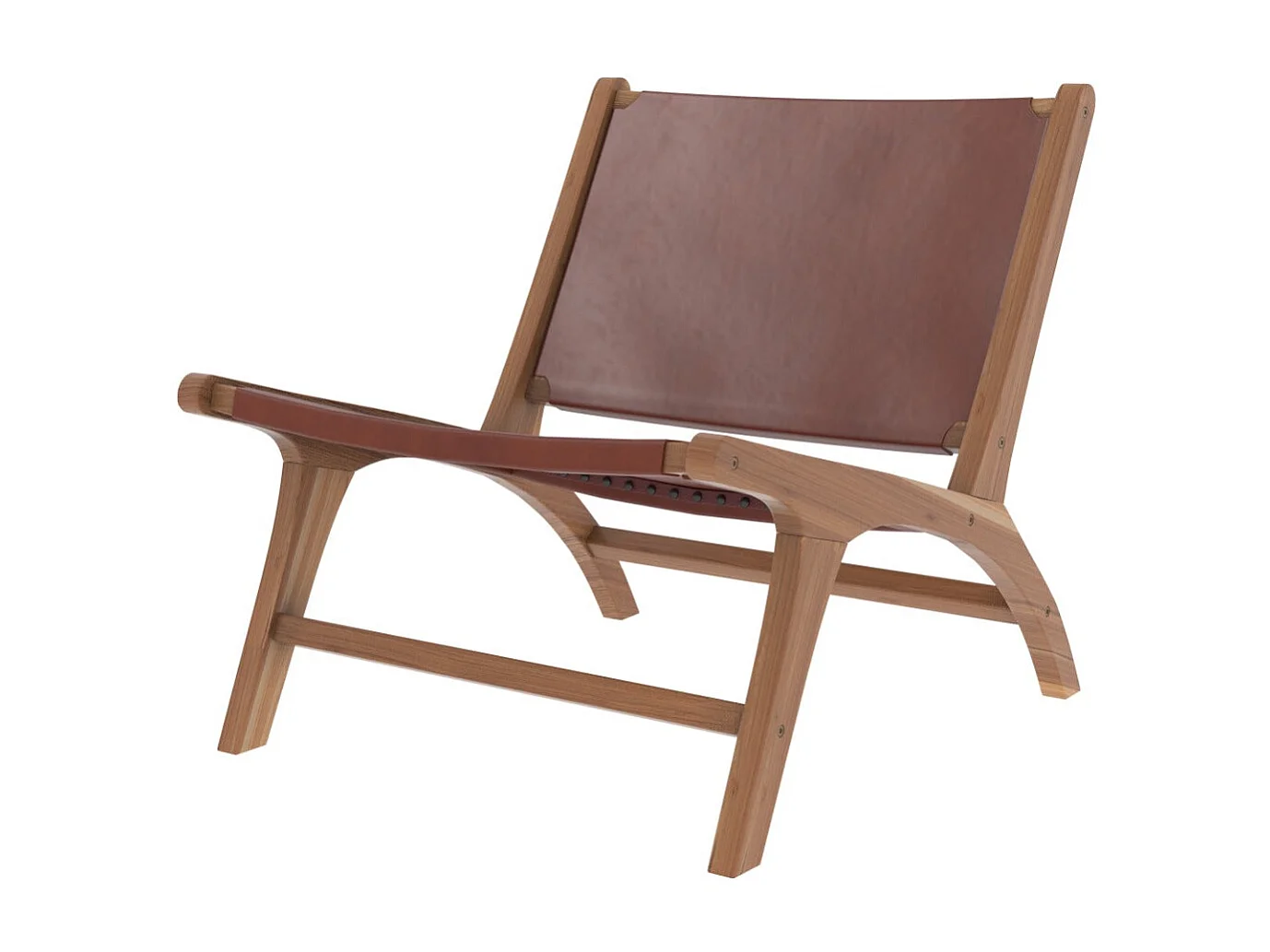 Poltrona in teak e pelle liscia marrone - Kuna