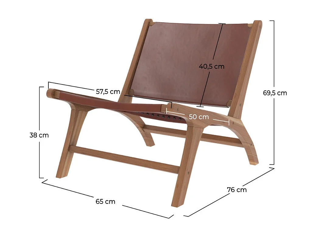 Poltrona in teak e pelle liscia marrone - Kuna